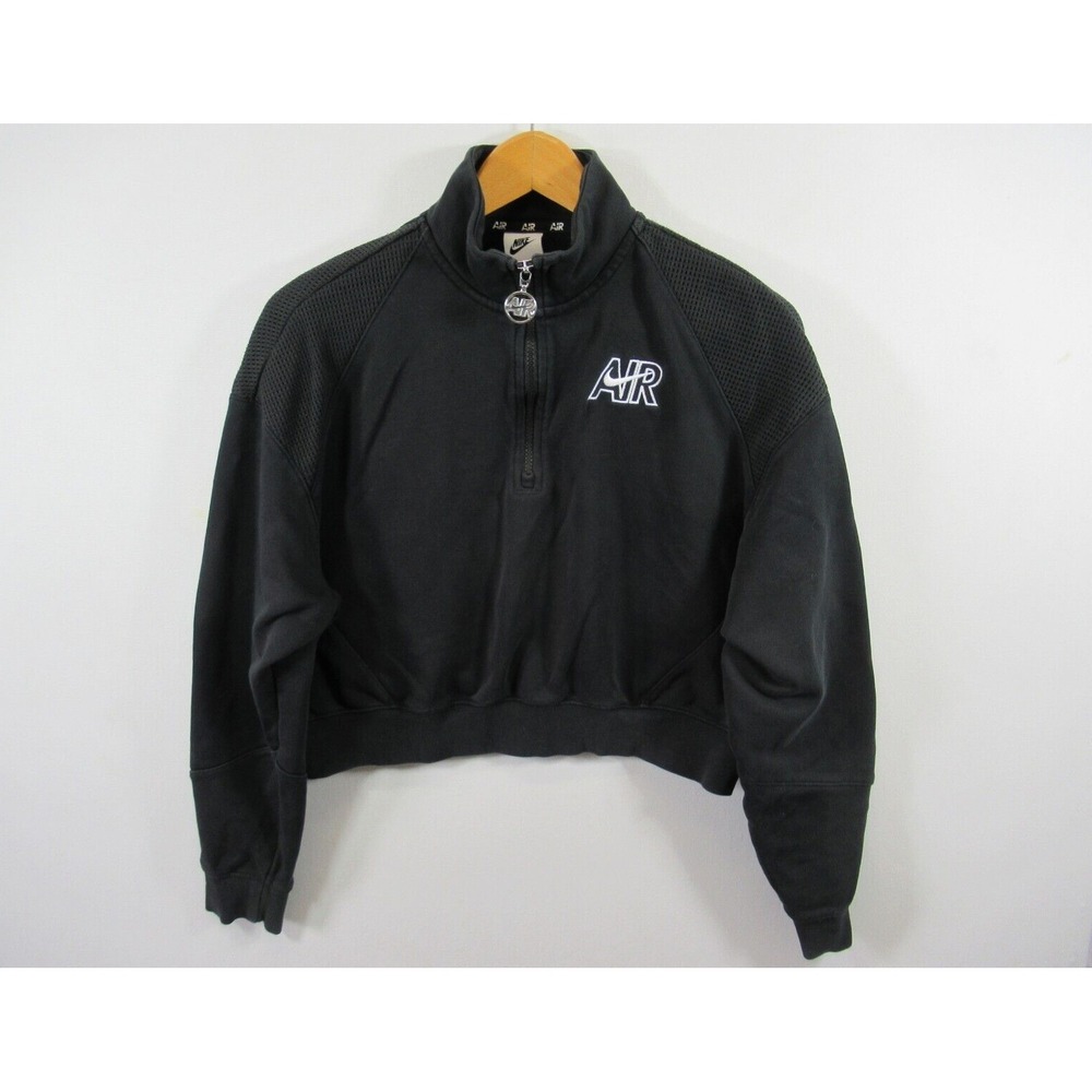 Nike Air Cropped Sweatshirt Women Medium Black 1/4 Zip Mockneck Pullover DM6073